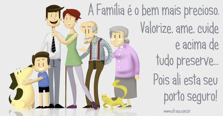 Família é o bem mais precioso.
Valorize, ame, cuide e acima de tudo preserve...
Pois ali esta seu porto seguro!