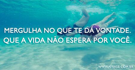 Mergulha no que te dá vontade.
Que a vida não espera por você.