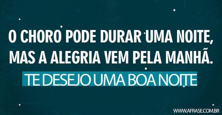 O choro pode durar uma noite, mas a alegria vem pela manhã.
Te desejo uma boa noite.