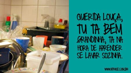 Querida louça, tu ta bem grandinha, ta na hora de aprender se lavar sozinha.