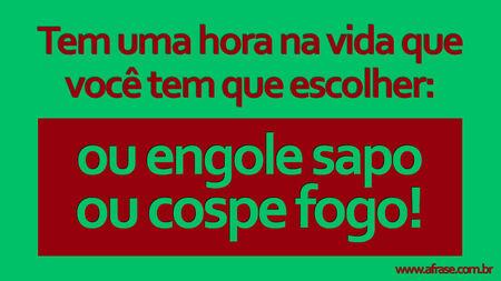 Tem uma hora na vida que você tem que escolher: ou engole sapo ou cospe fogo!
