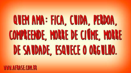 Quem ama: fica, cuida, perdoa, compreende, morre de ciúme, morre de saudade, esquece o orgulho.