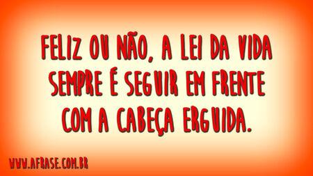 Feliz ou não, a lei da vida sempre é seguir em frente com a cabeça erguida.
