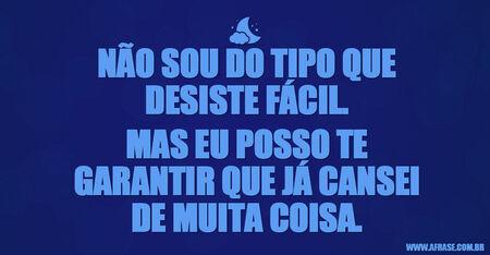 Não sou do tipo que desiste fácil.
Mas eu posso te garantir que já cansei de muita coisa.