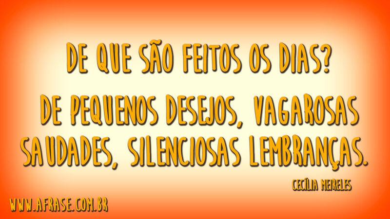 De que são feitos os dias?De pequenos desejos, vagarosas saudades, silenciosas lembranças.