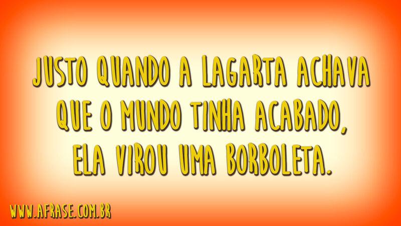 Justo quando a lagarta achava que o mundo tinha acabado, ela virou uma borboleta.