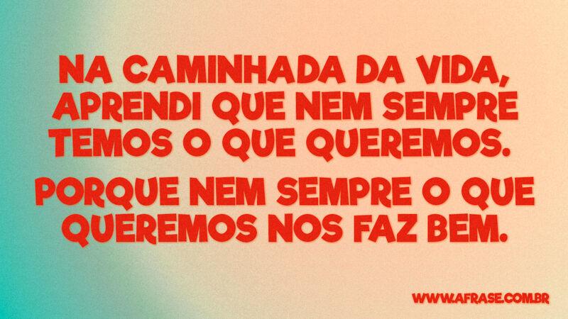 Na caminhada da vida, aprendi que nem sempre temos... - Frases de Vida.