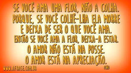 Se você ama uma flor, não a colha.
Porque, se você colhê-lha ela morre e deixa de ser o que você ama.
Então se você ama a flor, deixa-a estar.
O amor não está na posse.
O amor está na apreciação.