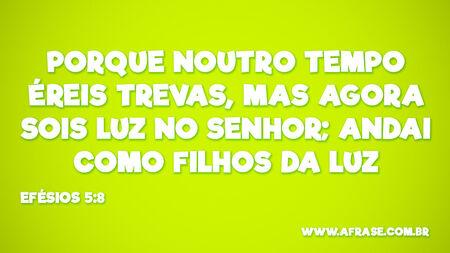 Porque noutro tempo éreis trevas, mas agora sois luz no Senhor; andai como filhos da luz

Efésios 5:8