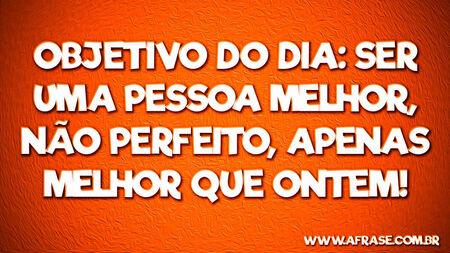 Objetivo do dia: ser uma pessoa melhor, não perfeito, apenas melhor que ontem!