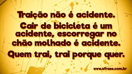 Traição não é acidente.
Cair de bicicleta é um acidente, escorregar no chão molhado é acidente.
Quem trai, trai porque quer.
