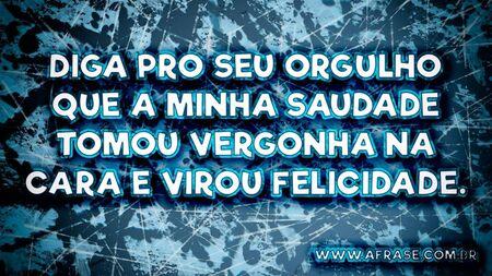 Diga pro seu orgulho que a minha saudade tomou vergonha na cara e virou felicidade.
