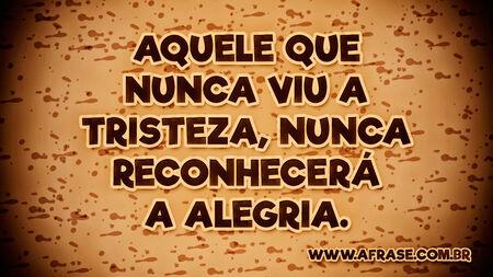Aquele que nunca viu a tristeza, nunca reconhecerá a alegria.