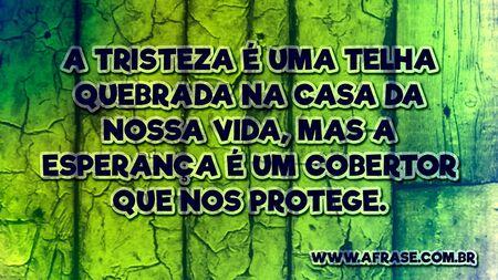 A tristeza é uma telha quebrada na casa da nossa vida, mas a esperança é um cobertor que nos protege.