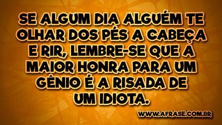 Se algum dia alguém te olhar dos pés a cabeça e rir, lembre-se que a maior honra para um gênio é a risada de um idiota.