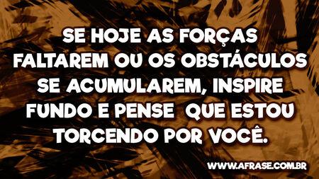 Se hoje as forças faltarem ou os obstáculos se acumularem, inspire fundo e pense que estou torcendo por você.
