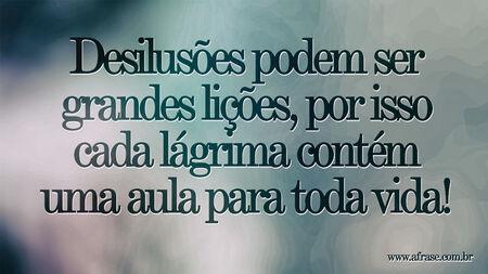 Desilusões podem ser grandes lições, por isso cada lágrima contém uma aula para toda vida!