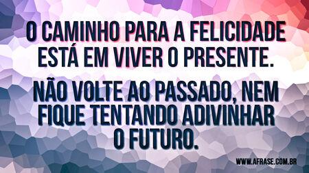 O caminho para a felicidade está em viver o presente.
Não volte ao passado, nem fique tentando adivinhar o futuro.