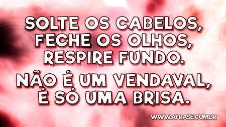Solte os cabelos, feche os olhos, respire fundo.
Não é um vendaval, é só uma brisa.