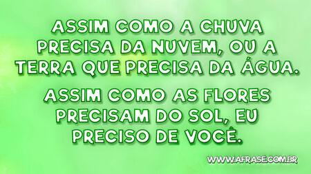Assim como a chuva precisa da nuvem, ou a terra que precisa da água.
Assim como as flores precisam do sol, eu preciso de você.