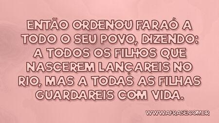 Então ordenou Faraó a todo o seu povo, dizendo: A todos os filhos que nascerem lançareis no rio, mas a todas as filhas guardareis com vida.

Êxodo 1:22