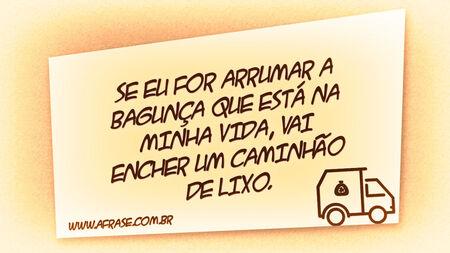 Se eu for arrumar a bagunça que está na minha vida, vai encher um caminhão de lixo.
