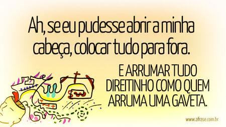 Ah, se eu pudesse abrir a minha cabeça, colocar tudo para fora.
E arrumar tudo direitinho como quem arruma uma gaveta.