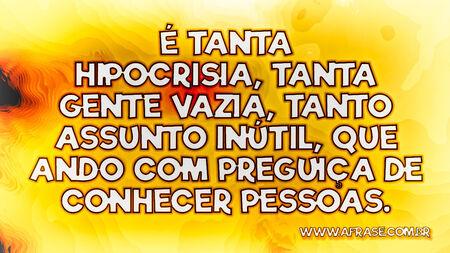 É tanta hipocrisia, tanta gente vazia, tanto assunto inútil, que ando com preguiça de conhecer pessoas.