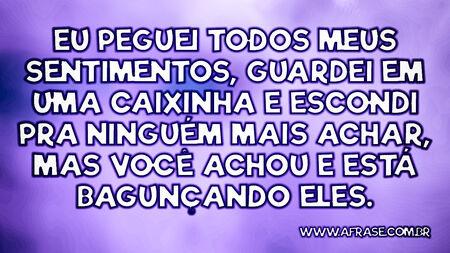 Eu peguei todos meus sentimentos, guardei em uma caixinha e escondi pra ninguém mais achar, mas você achou e está bagunçando eles.