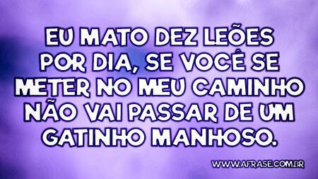 Eu mato dez leões por dia, se você se meter no meu caminho não vai passar de um gatinho manhoso.