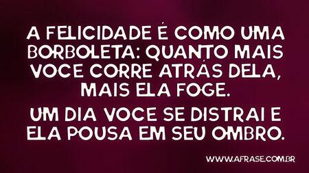 A felicidade é como uma borboleta: quanto mais você corre atrás dela, mais ela foge.
Um dia você se distrai e ela pousa em seu ombro.