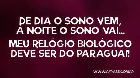 De dia o sono vem, à noite o sono vai...
Meu relógio biológico deve ser do Paraguai!