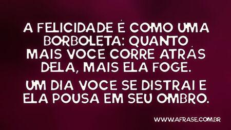 A felicidade é como uma borboleta: quanto mais você corre atrás dela, mais ela foge.
Um dia você se distrai e ela pousa em seu ombro.