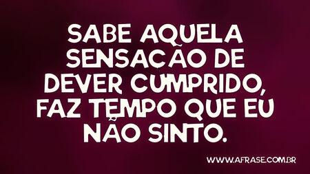 Sabe aquela sensação de dever cumprido, faz tempo que eu não sinto.