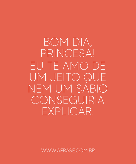 Bom dia, princesa!
Eu te amo de um jeito que nem um sábio conseguiria explicar.