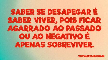 Saber se desapegar é saber viver, pois ficar agarrado ao passado ou ao negativo é apenas sobreviver.