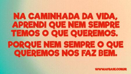 Na caminhada da vida, aprendi que nem sempre temos o que queremos. 
Porque nem sempre o que queremos nos faz bem.
