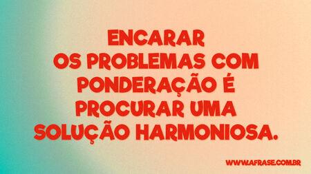 Encarar os problemas com ponderação é procurar uma solução harmoniosa.