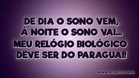 De dia o sono vem, à noite o sono vai...
Meu relógio biológico deve ser do Paraguai!