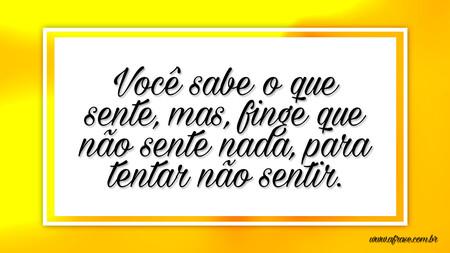 Você sabe o que sente, mas, finge que não sente nada, para tentar não sentir.