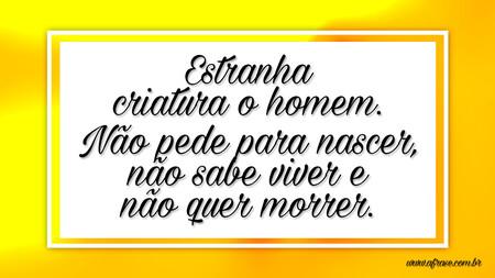 Estranha criatura o homem.
Não pede para nascer, não sabe viver e não quer morrer.