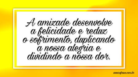 A amizade desenvolve a felicidade e reduz o sofrimento, duplicando a nossa alegria e dividindo a nossa dor.