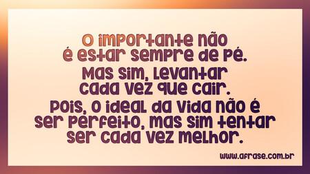 O importante não é estar sempre de pé.
Mas sim, levantar cada vez que cair.
Pois, o ideal da vida não é ser perfeito, mas sim tentar ser cada vez melhor.