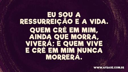 Eu sou a ressurreição e a vida.
Quem crê em mim, ainda que morra, viverá; e quem vive e crê em mim nunca morrerá.