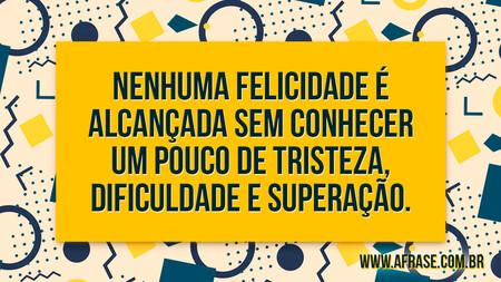 Nenhuma felicidade é alcançada sem conhecer um pouco de tristeza, dificuldade e superação.