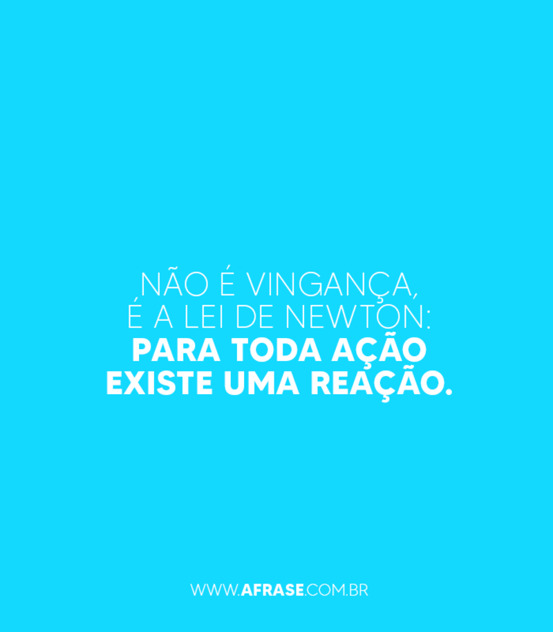 Não é vingança, é a Lei de Newton: Para toda ação existe uma reação. - Frases de Atitude