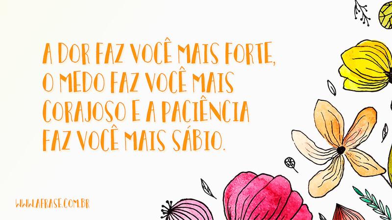 A dor faz você mais forte, o medo faz você mais corajoso e a paciência faz você mais sábio. - Frases de Atitude
