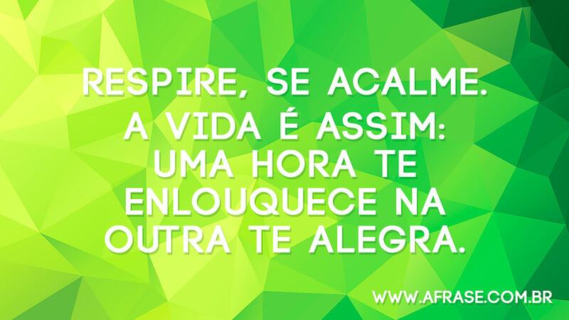 Respire, se acalme. A vida é assim: uma hora te enlouquece na outra te alegra. - Frases de Vida