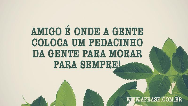 Amigo é onde a gente coloca um pedacinho da gente para morar para sempre! - Frases de Amizade