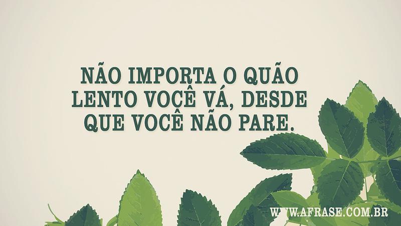 Não importa o quão lento você vá, desde que você não pare. - Frases de Motivação